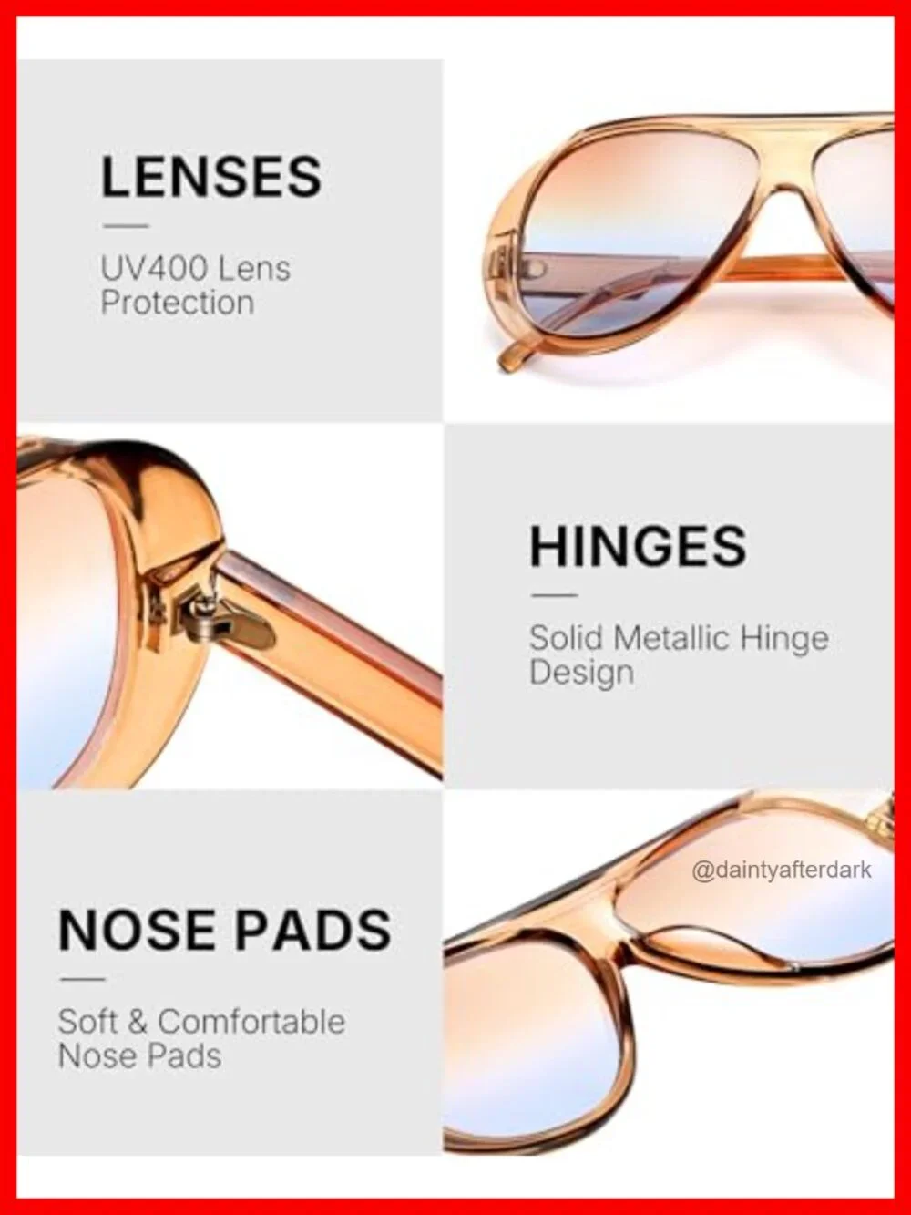 Retro Oversized Aviator Sunglasses UV400 Unisex Wide Lens Streetwear Shades